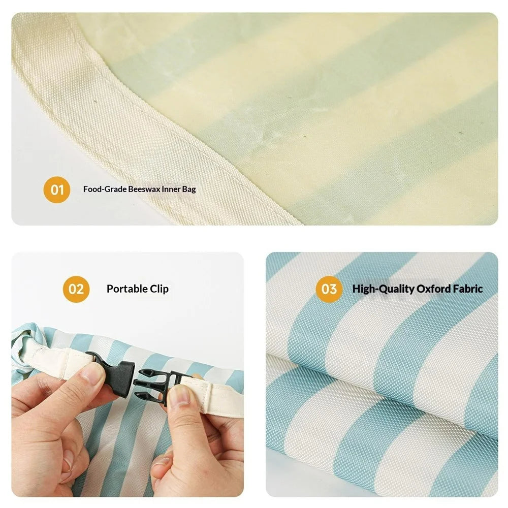 43.5x32cm Moisture Proof Oxford Cloth Bread Bag Beeswax Lining Food Storage Bag (FDA Certified) - Light Blue / Large Stripes - 4
