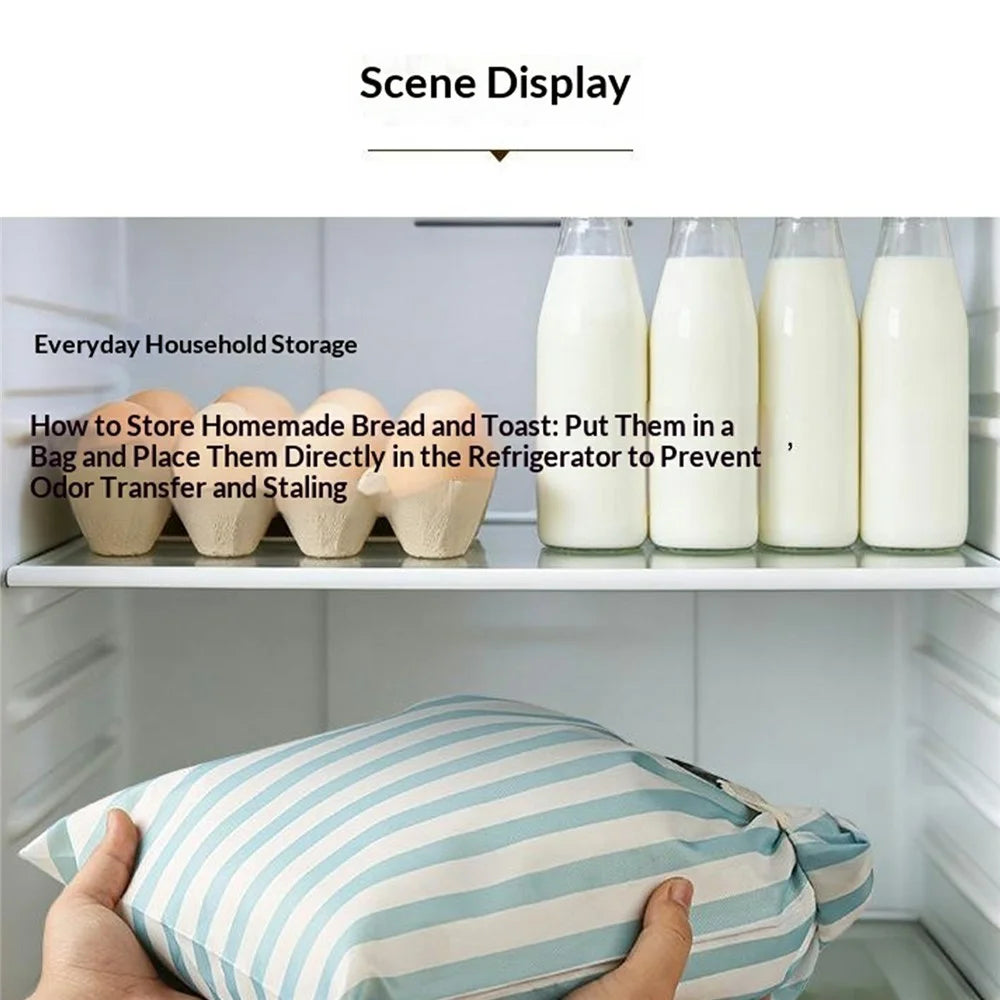 43.5x32cm Moisture Proof Oxford Cloth Bread Bag Beeswax Lining Food Storage Bag (FDA Certified) - Light Blue / Large Stripes - 6