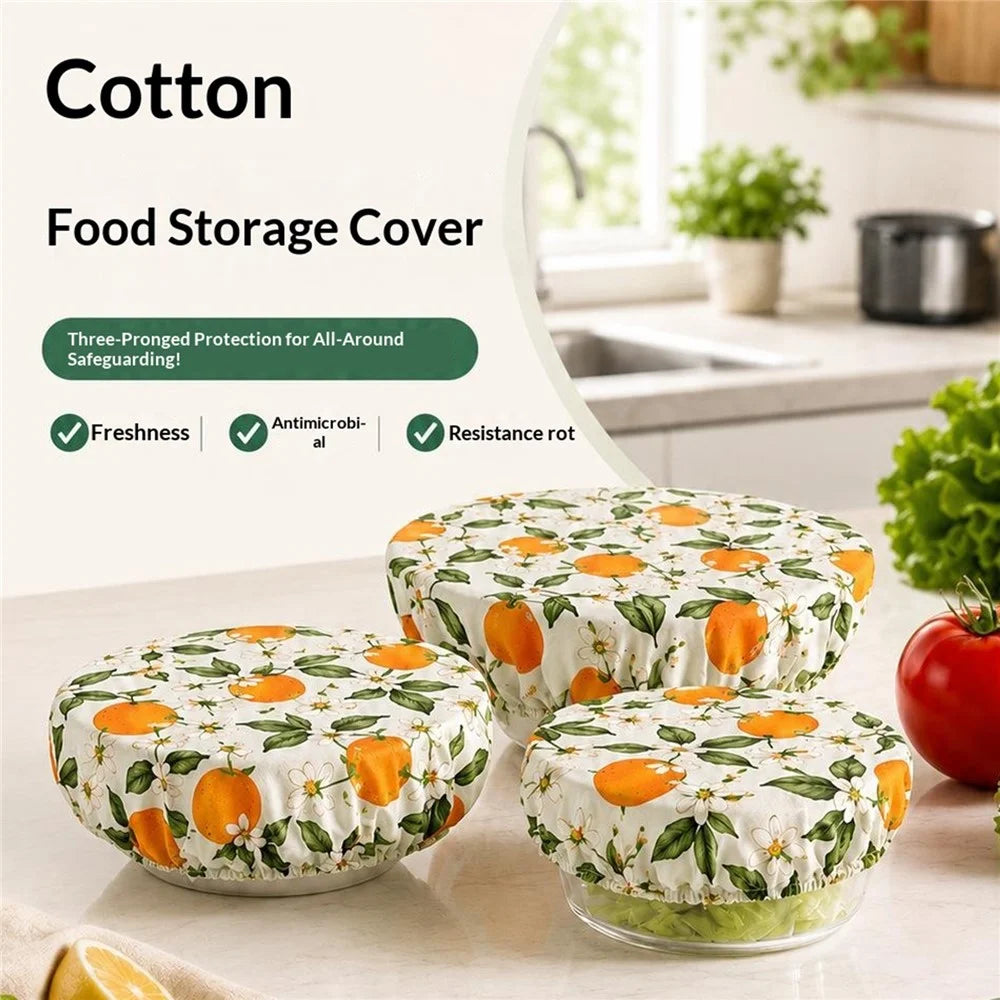 3Pcs / Set 15cm+20cm+25cm Food-Safe Cotton Bowl Cover Reusable Elastic Dust-Proof for Kitchen (FDA Certified) - Style A - 3
