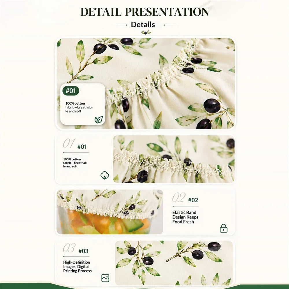 3Pcs / Set 15cm+20cm+25cm Food-Safe Cotton Bowl Cover Reusable Elastic Dust-Proof for Kitchen (FDA Certified) - Style A - 5