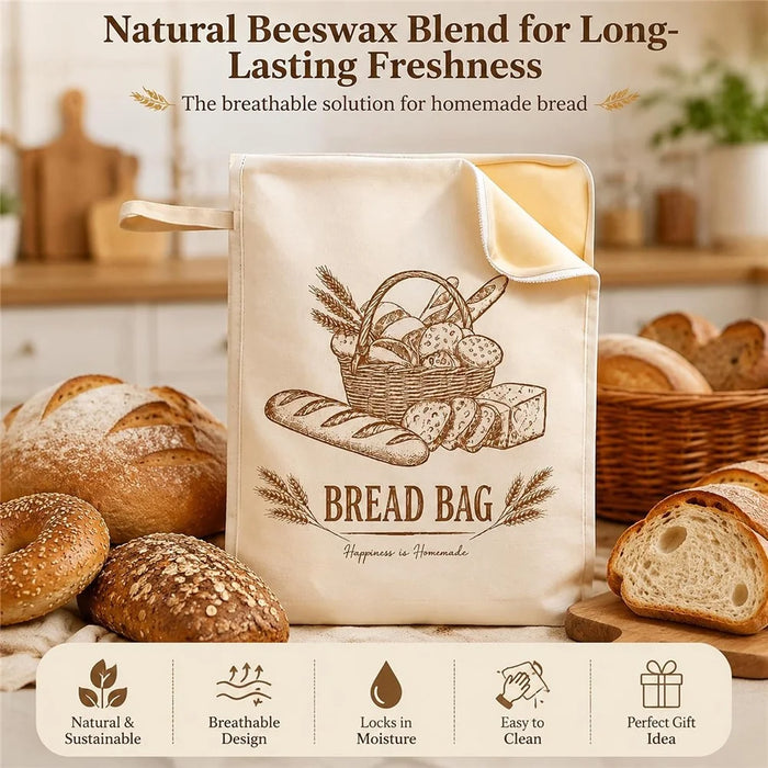 43x33cm Reusable Beeswax Lining Food Storage Bag L-Shaped Zipper Bread Bag with Handle (FDA Certified) - Style A - 2