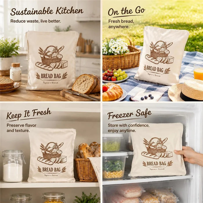 43x33cm Reusable Beeswax Lining Food Storage Bag L-Shaped Zipper Bread Bag with Handle (FDA Certified) - Style A - 6