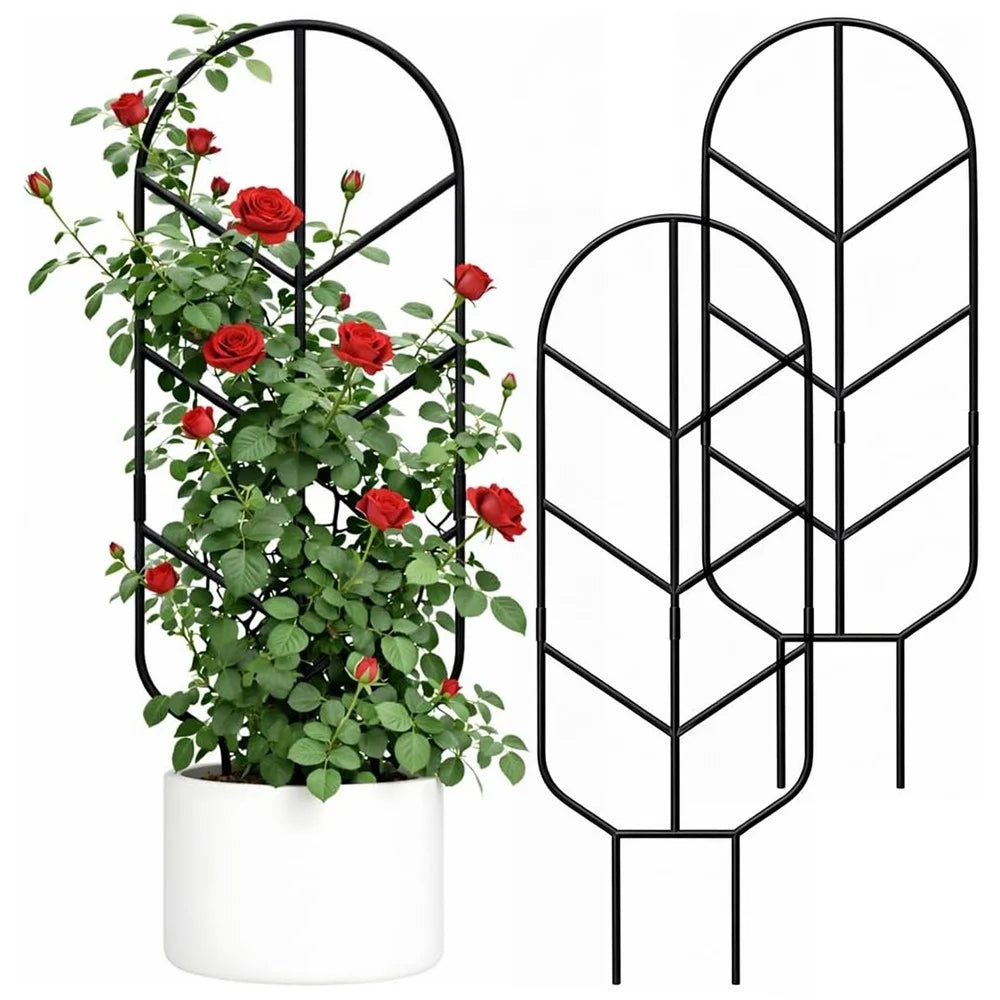 2Pcs 30 inch Plant Trellis Solid Steel Rust-Resistant Arch Top Garden Stake for Indoor Outdoor Climbing Plants - Black - 1