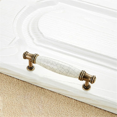 Zinc Alloy Drawer Knobs Wardrobe Door Puller White Ceramic Cracked Cabinet Handle with 22mm Screw - 5001-96 Yellow Crack - 1