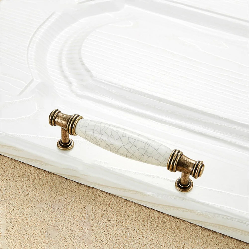 Zinc Alloy Drawer Knobs Wardrobe Door Puller White Ceramic Cracked Cabinet Handle with 22mm Screw - 5001-96 Yellow Crack - 1