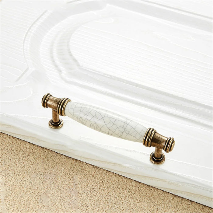 Zinc Alloy Drawer Knobs Wardrobe Door Puller White Ceramic Cracked Cabinet Handle with 22mm Screw - 5001-96 Yellow Crack - 1