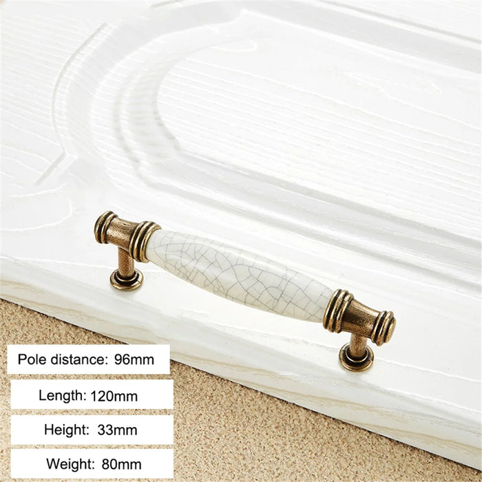 Zinc Alloy Drawer Knobs Wardrobe Door Puller White Ceramic Cracked Cabinet Handle with 22mm Screw - 5001-96 Yellow Crack - 2