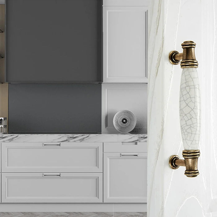 Zinc Alloy Drawer Knobs Wardrobe Door Puller White Ceramic Cracked Cabinet Handle with 22mm Screw - 5001-96 Yellow Crack - 3