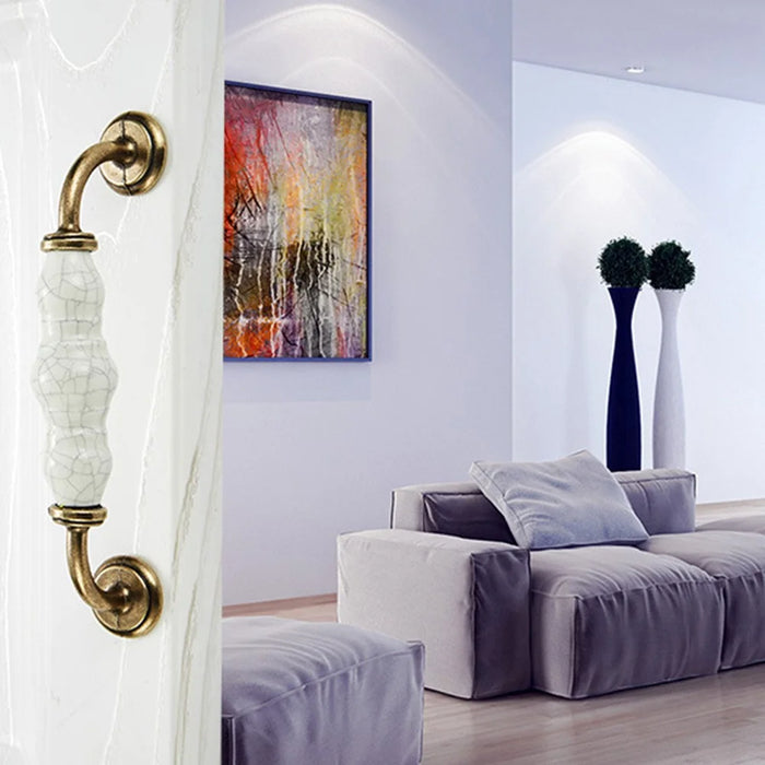 Zinc Alloy Drawer Knobs Wardrobe Door Puller White Ceramic Cracked Cabinet Handle with 22mm Screw - 5001-96 Yellow Crack - 5