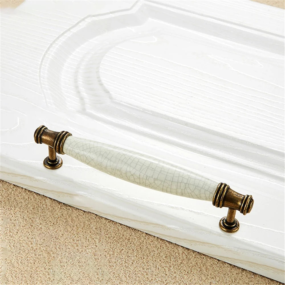 Zinc Alloy Ceramic Crack Furniture Pull Handle Cabinet Drawer Wardrobe Door Handle, 22mm Screw - Style 5001-128 - 1
