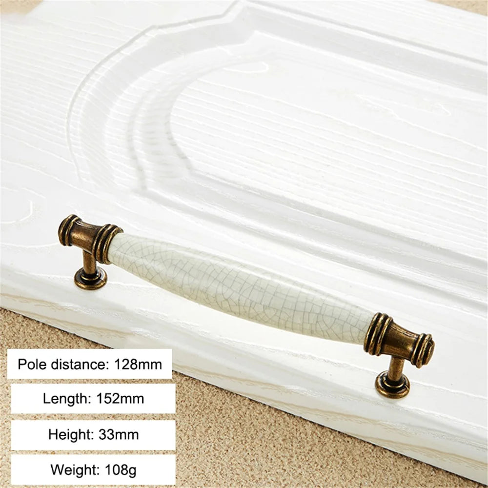 Zinc Alloy Ceramic Crack Furniture Pull Handle Cabinet Drawer Wardrobe Door Handle, 22mm Screw - Style 5001-128 - 2