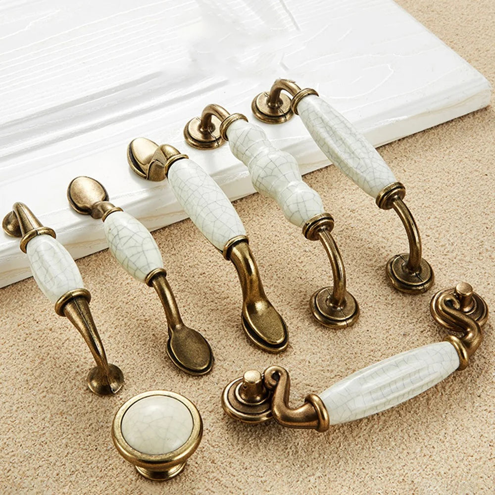 Zinc Alloy Ceramic Crack Furniture Pull Handle Cabinet Drawer Wardrobe Door Handle, 22mm Screw - Style 5001-128 - 7
