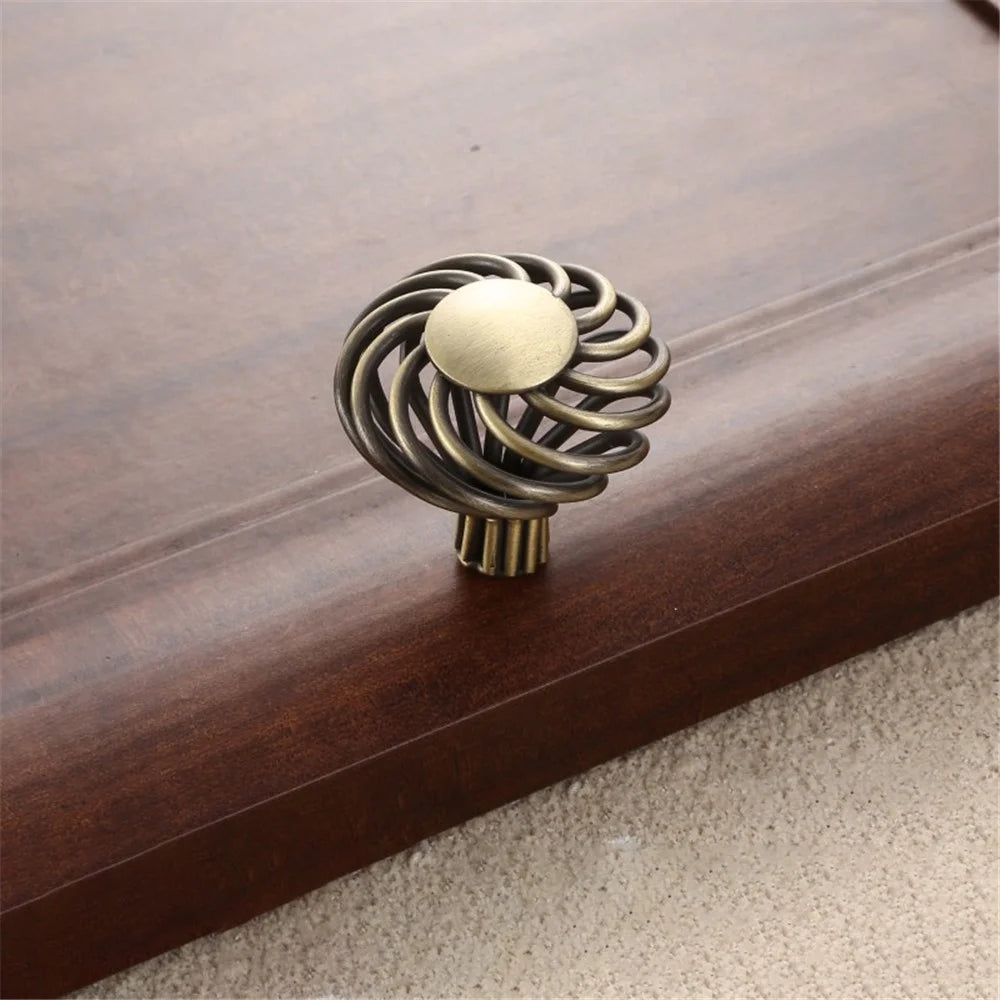 Iron Art Furniture Cabinet Handle Hollow Out Birdcage Design Drawer Wardrobe Door Puller, 22mm Screw - Style 6109 / Bronze - 1
