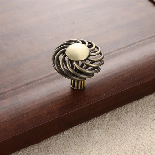 Iron Art Furniture Cabinet Handle Hollow Out Birdcage Design Drawer Wardrobe Door Puller, 22mm Screw - Style 6109 / Bronze - 1
