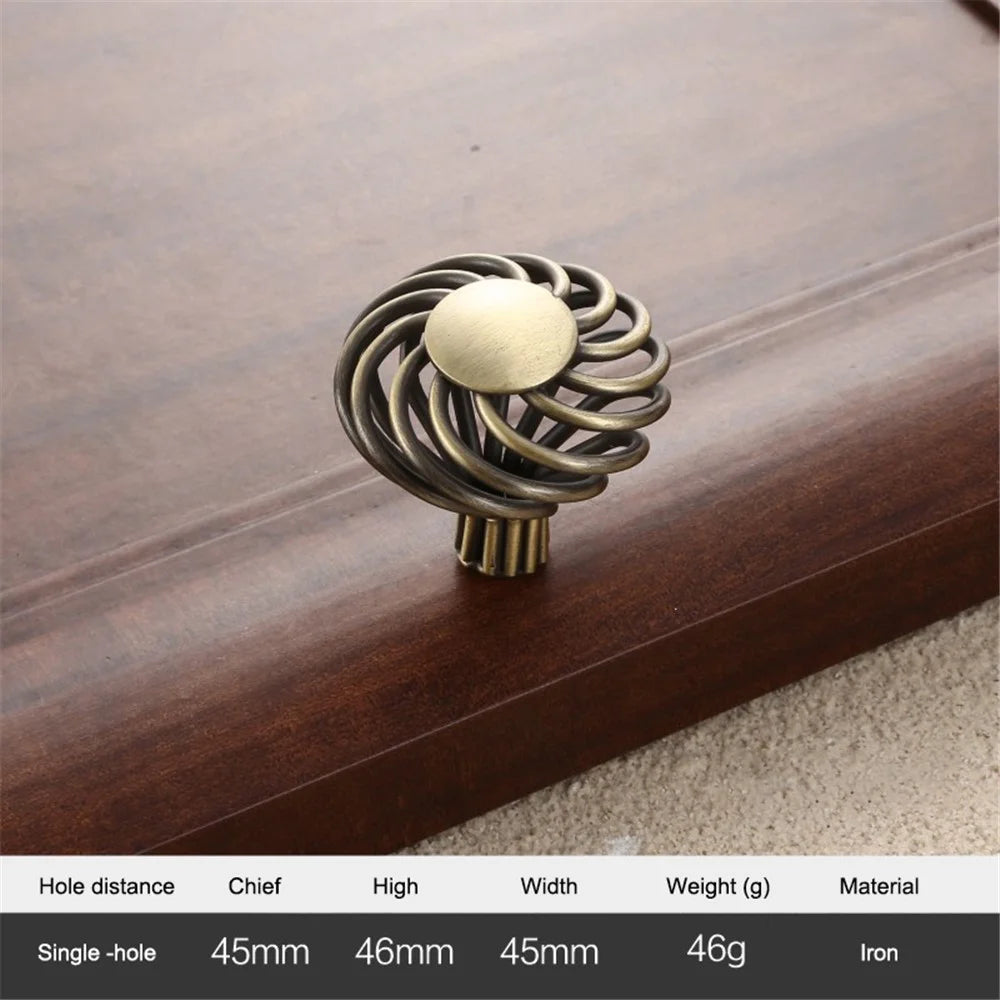 Iron Art Furniture Cabinet Handle Hollow Out Birdcage Design Drawer Wardrobe Door Puller, 22mm Screw - Style 6109 / Bronze - 2