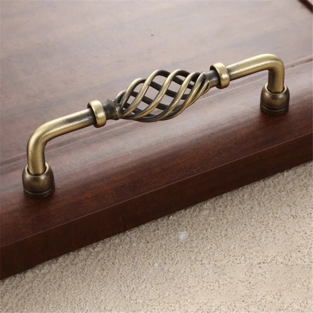 22mm Screw Iron Cabinet Handles Vintage Hollow Out Birdcage Handles Drawer Knobs Wardrobe Door Puller - 6099-128 Bronze - 1