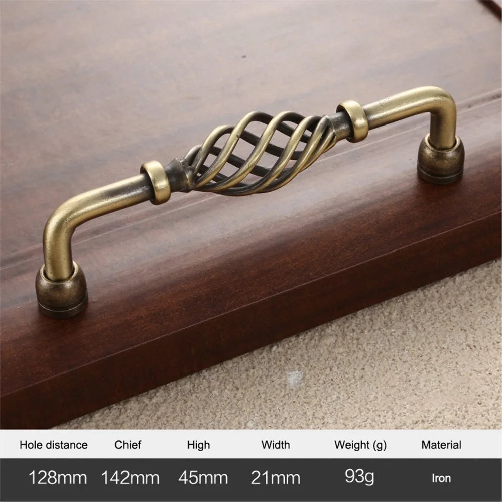 22mm Screw Iron Cabinet Handles Vintage Hollow Out Birdcage Handles Drawer Knobs Wardrobe Door Puller - 6099-128 Bronze - 2
