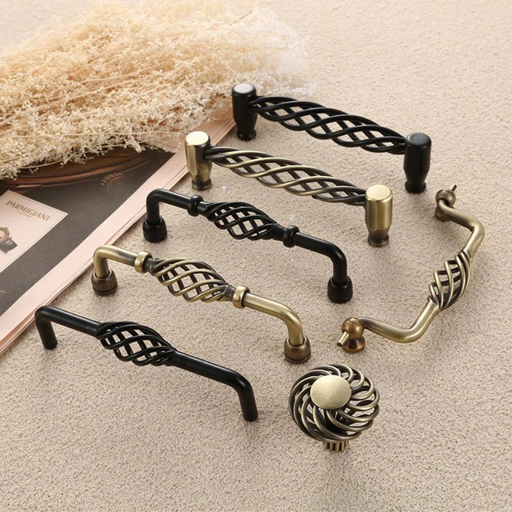 22mm Screw Iron Cabinet Handles Vintage Hollow Out Birdcage Handles Drawer Knobs Wardrobe Door Puller - 6099-128 Bronze - 4