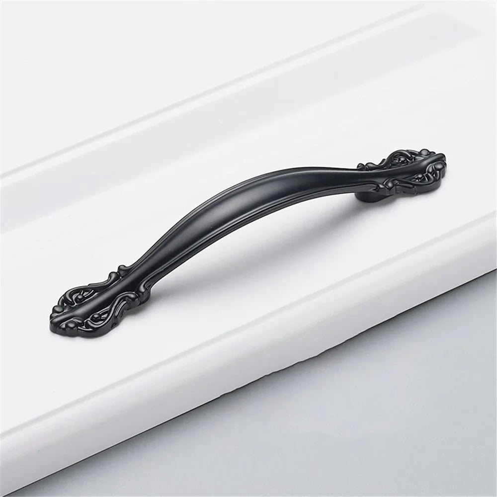 Modern Cabinet Handle Furniture Parts Zinc Alloy Drawer Wardrobe Puller Handle - Style 6032A / 96mm Pitch / Matt Black - 1