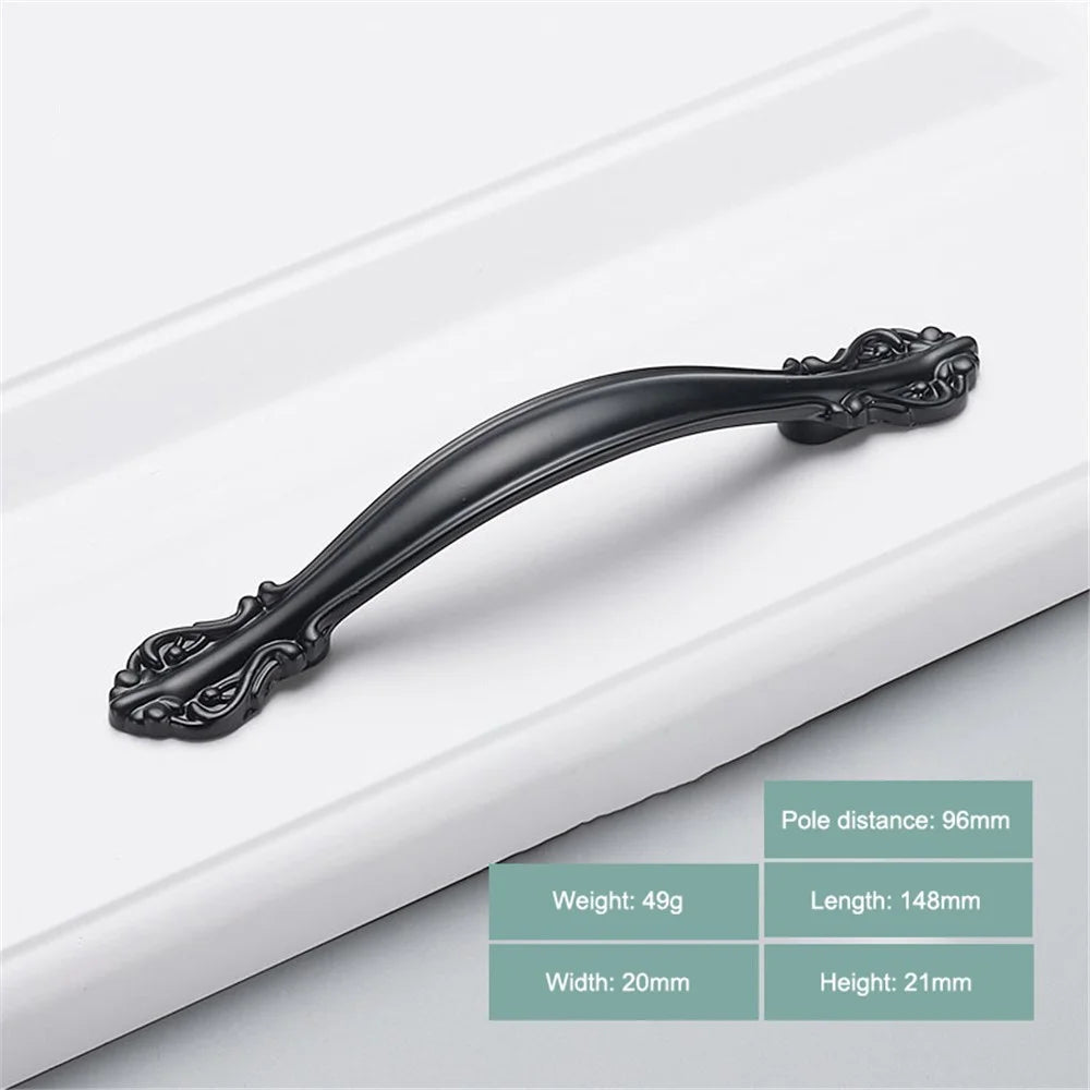 Modern Cabinet Handle Furniture Parts Zinc Alloy Drawer Wardrobe Puller Handle - Style 6032A / 96mm Pitch / Matt Black - 2