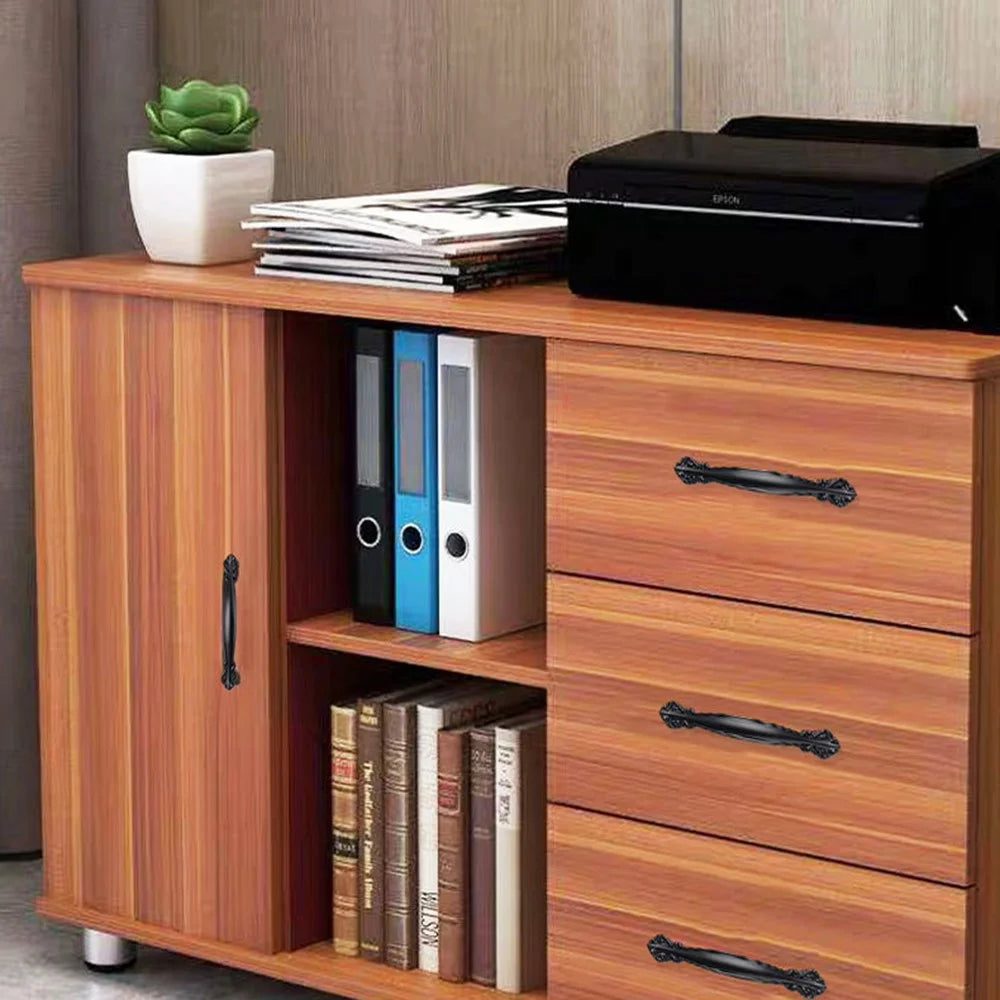 Modern Cabinet Handle Furniture Parts Zinc Alloy Drawer Wardrobe Puller Handle - Style 6032A / 96mm Pitch / Matt Black - 3