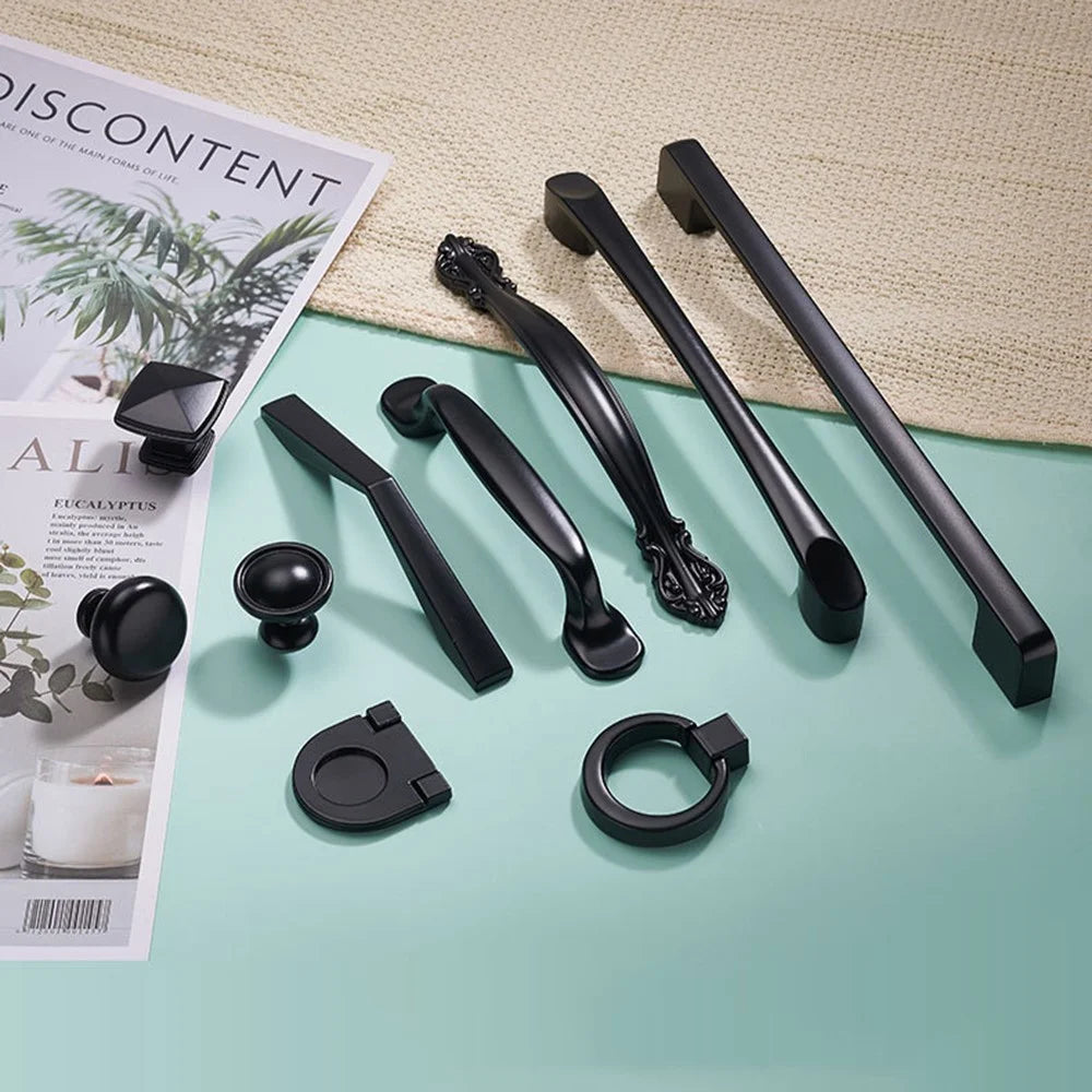 Modern Cabinet Handle Zinc Alloy Drawer Wardrobe Cupboard Puller Furniture Parts - Style 4203 / Single Hole / Matte Black - 3