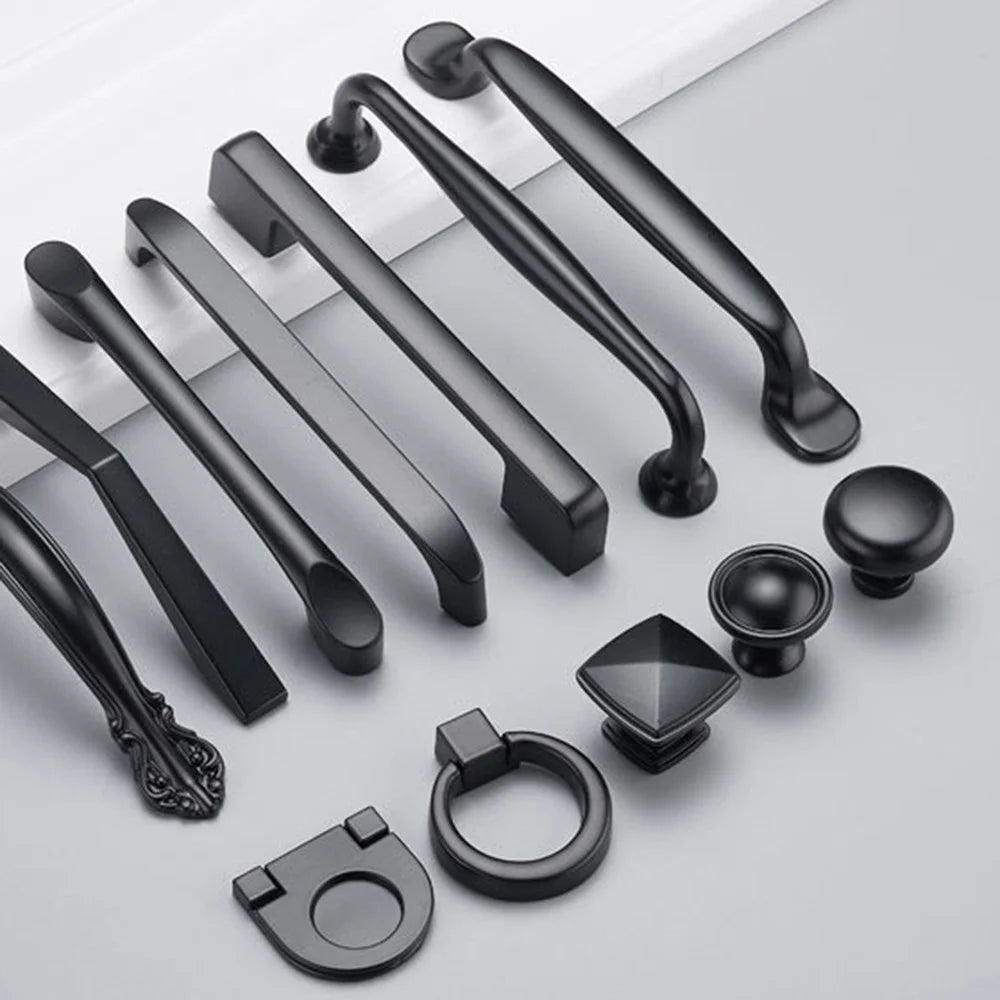 Modern Cabinet Handle Zinc Alloy Drawer Wardrobe Cupboard Puller Furniture Parts - Style 4203 / Single Hole / Matte Black - 4