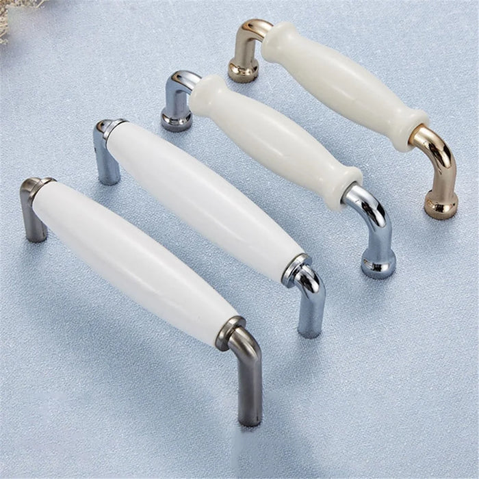 Zinc Alloy + Ceramic Door Pull Handle Cabinet Drawer Wardrobe Cupboard Furniture Handle Knob - Bright White 5041 / 96mm Hole Pitch - 2