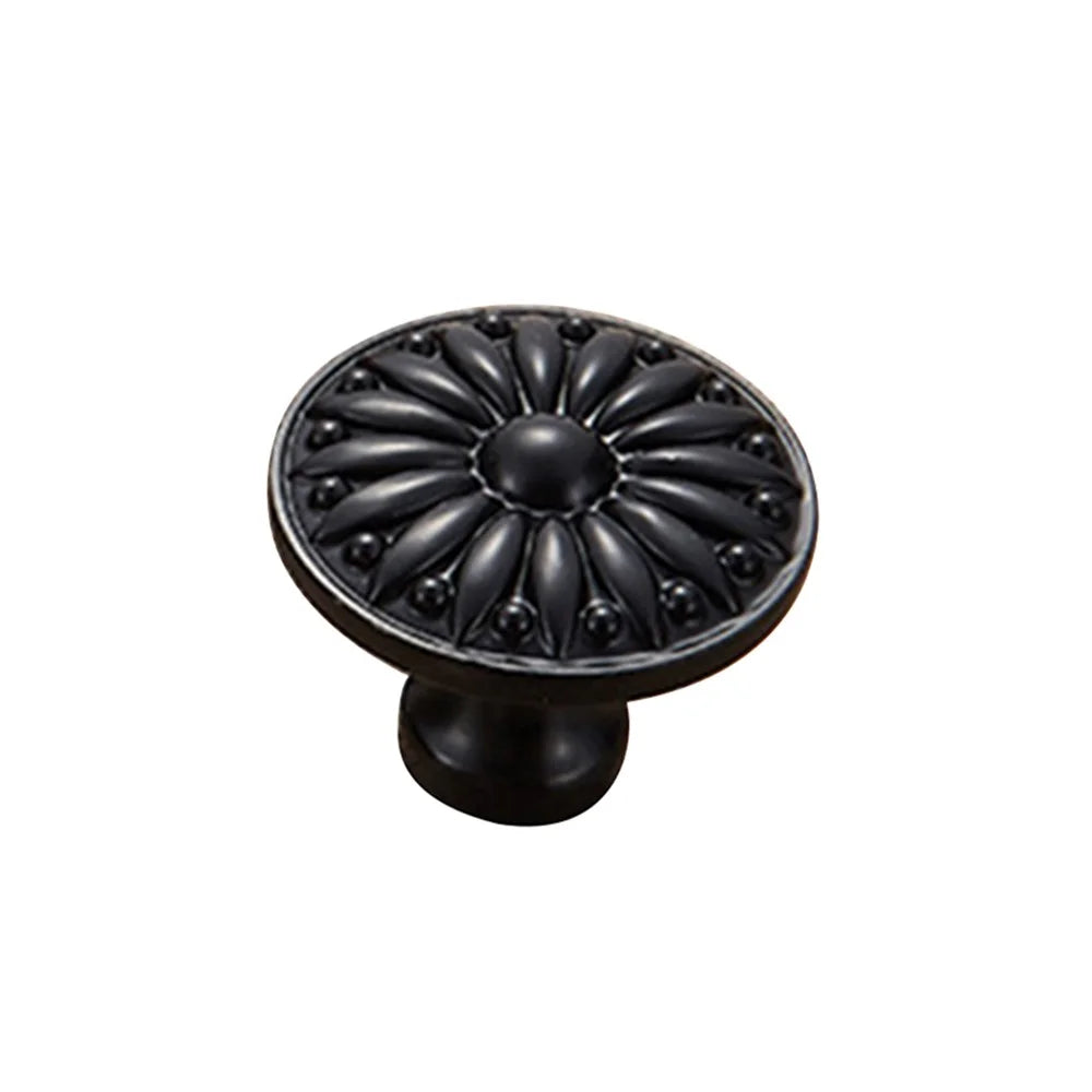 Zinc Alloy Furniture Classical Pull Handle Cabinet Drawer Wardrobe Puller Single Hole Door Knob, 22mm Screw - Matte Black - 1