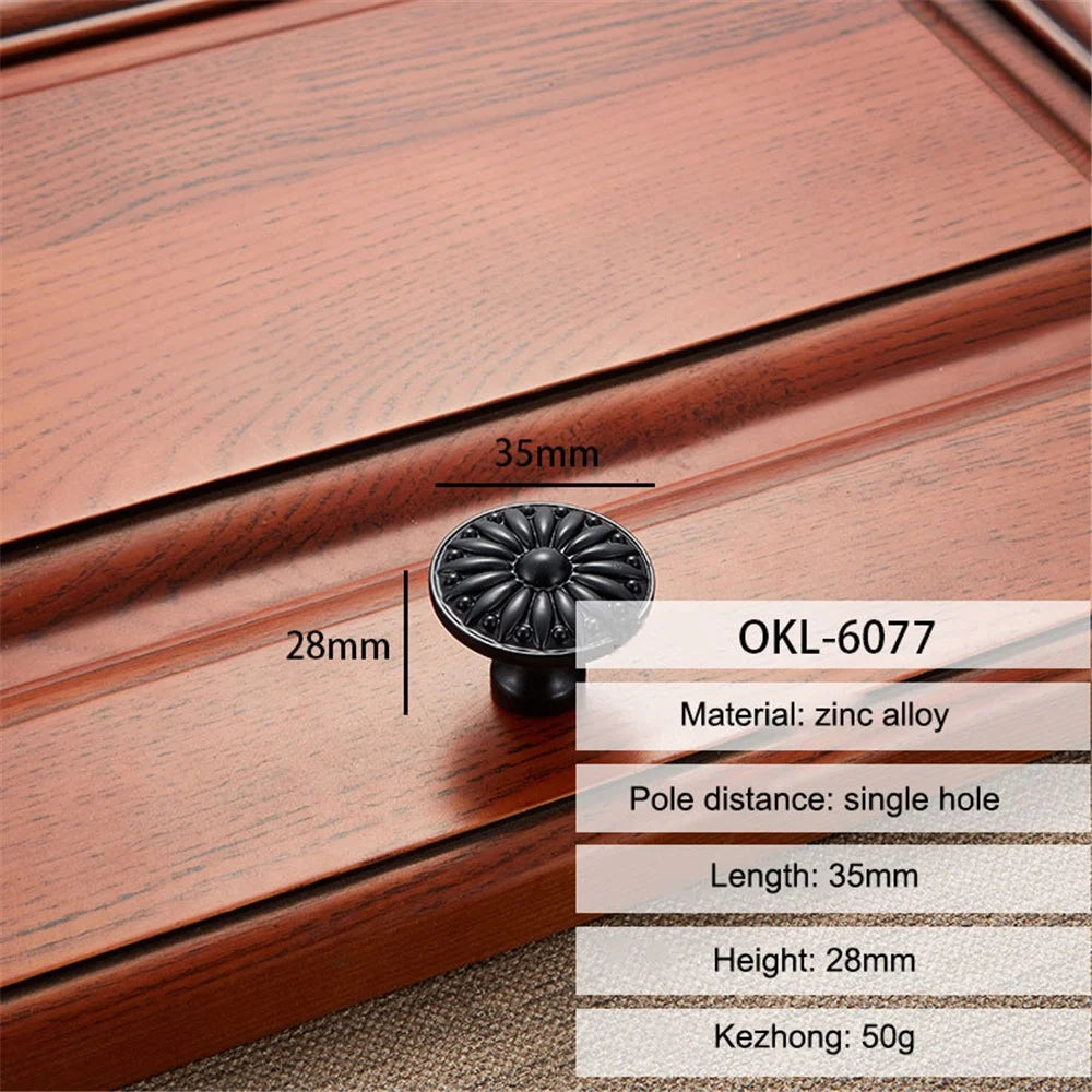 Zinc Alloy Furniture Classical Pull Handle Cabinet Drawer Wardrobe Puller Single Hole Door Knob, 22mm Screw - Matte Black - 2