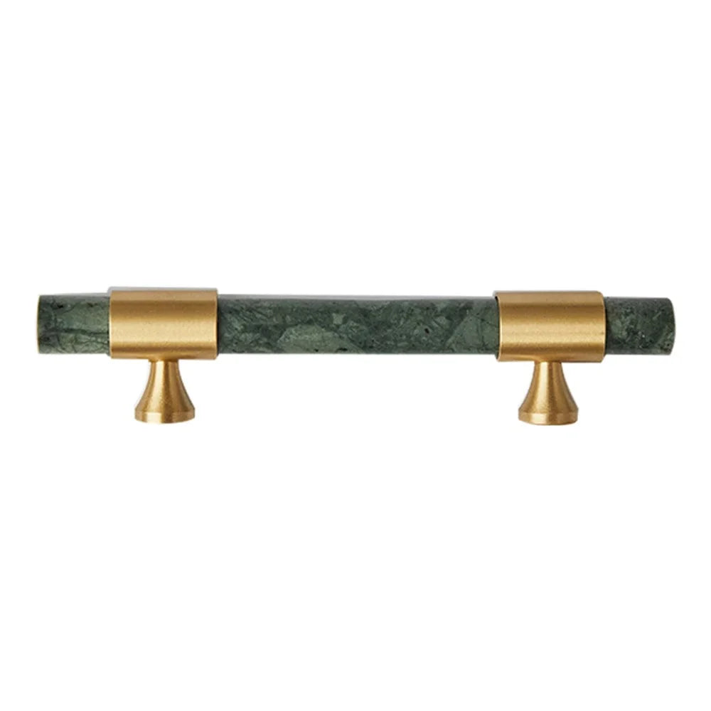 155mm Kitchen Cabinet Door Bar Pull Marble+Brass Home Decor Hardware Handle with 25mm Screw, 96mm Hole Distance - Blackish Green - 1