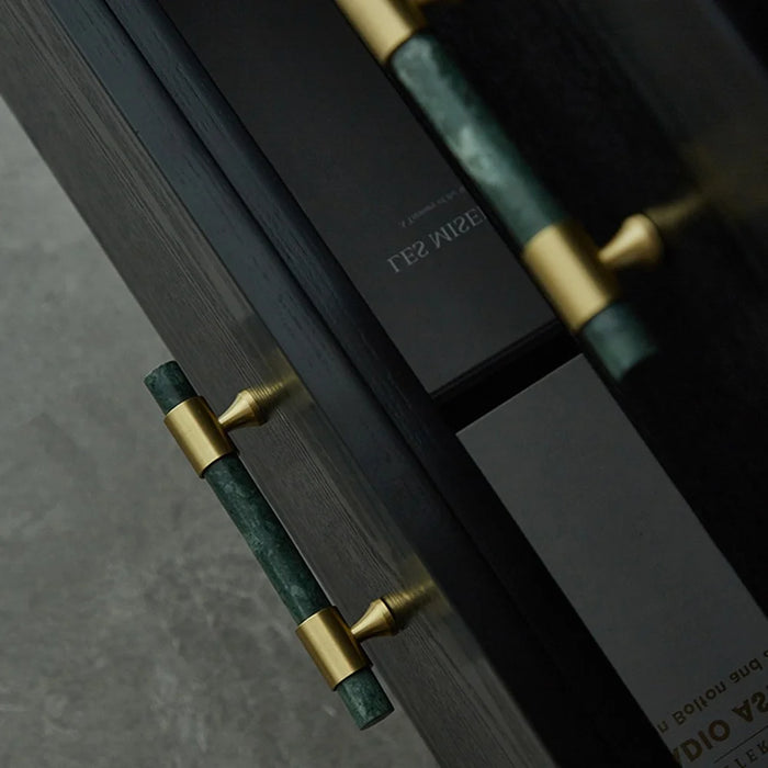 155mm Kitchen Cabinet Door Bar Pull Marble+Brass Home Decor Hardware Handle with 25mm Screw, 96mm Hole Distance - Blackish Green - 4