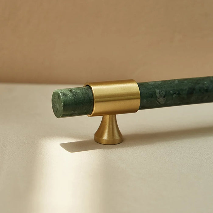 155mm Kitchen Cabinet Door Bar Pull Marble+Brass Home Decor Hardware Handle with 25mm Screw, 96mm Hole Distance - Blackish Green - 7