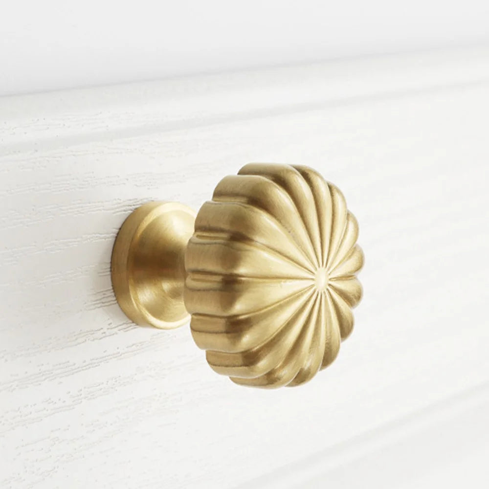 Nordic Pumpkin Shape Golden Brass Handle Cabinet Pull Knob Furniture Decor with 25mm Screw, Size S - 2