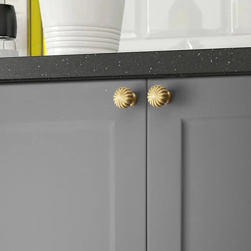 Nordic Pumpkin Shape Golden Brass Handle Cabinet Pull Knob Furniture Decor with 25mm Screw, Size S - 3