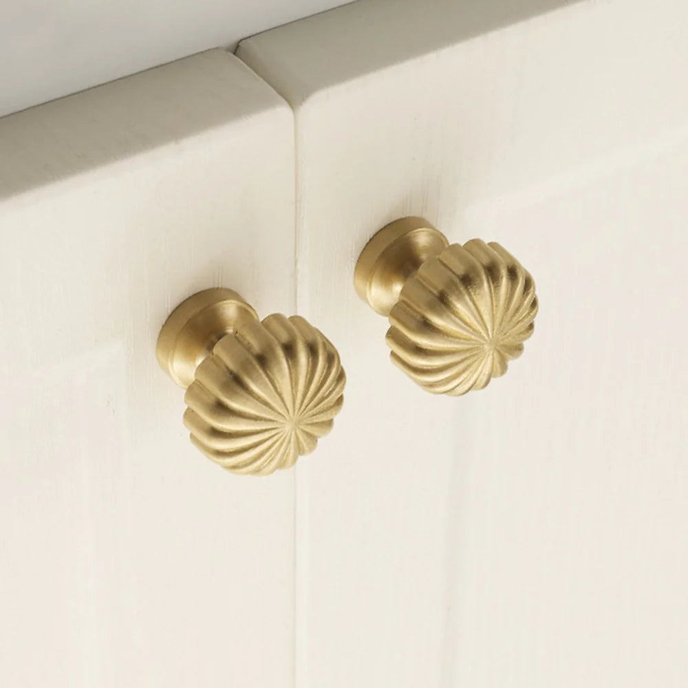 Nordic Pumpkin Shape Golden Brass Handle Cabinet Pull Knob Furniture Decor with 25mm Screw, Size S - 6