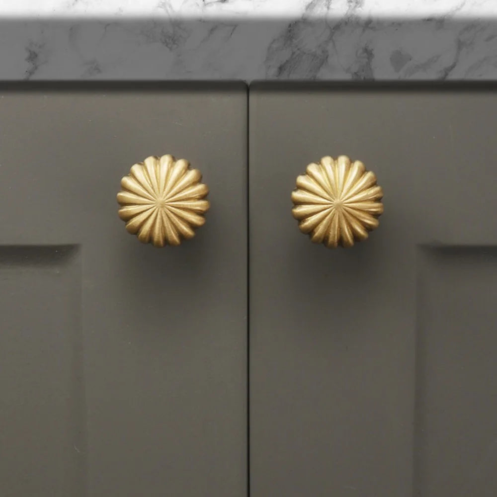 Nordic Pumpkin Shape Golden Brass Handle Cabinet Pull Knob Furniture Decor with 25mm Screw, Size S - 7