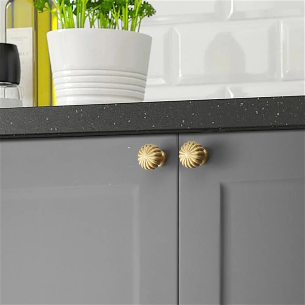 Golden Pumpkin Shape Brass Handle Cabinet Pull Knob Nordic Furniture Decor with 25mm Screw, Size L - 3
