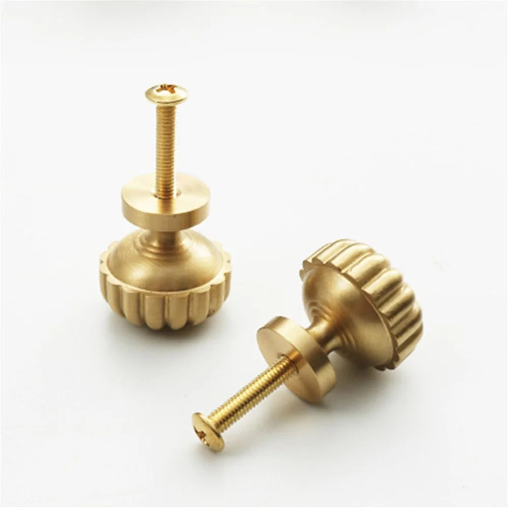 Golden Pumpkin Shape Brass Handle Cabinet Pull Knob Nordic Furniture Decor with 25mm Screw, Size L - 5