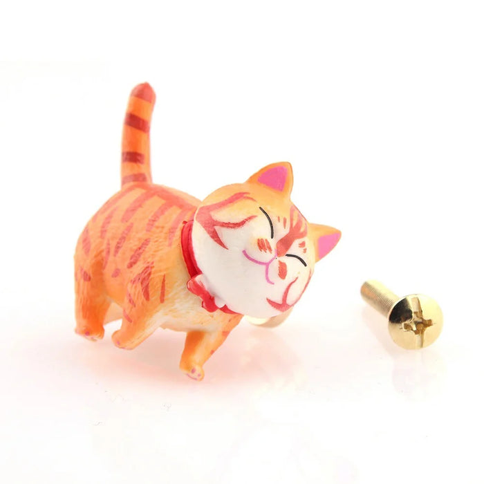 PVC+Brass Single Hole Furniture Handle Cute Cat Rotatable Drawer Wardrobe Cabinet Pull Handle, 25mm Screw - Tiger Texture Cat - 1