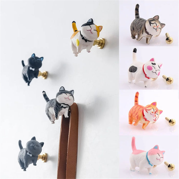 PVC+Brass Single Hole Furniture Handle Cute Cat Rotatable Drawer Wardrobe Cabinet Pull Handle, 25mm Screw - Tiger Texture Cat - 2
