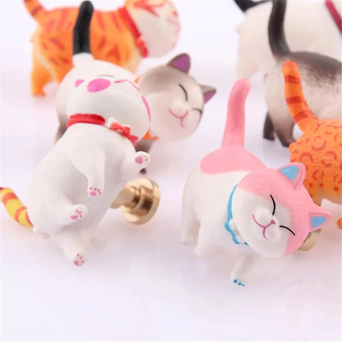 PVC+Brass Single Hole Furniture Handle Cute Cat Rotatable Drawer Wardrobe Cabinet Pull Handle, 25mm Screw - Tiger Texture Cat - 3