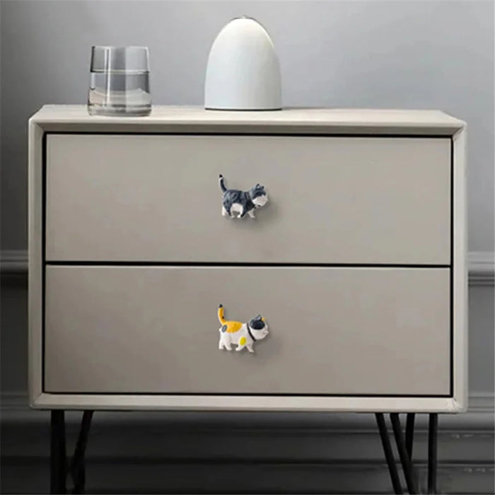PVC+Brass Single Hole Furniture Handle Cute Cat Rotatable Drawer Wardrobe Cabinet Pull Handle, 25mm Screw - Tiger Texture Cat - 4