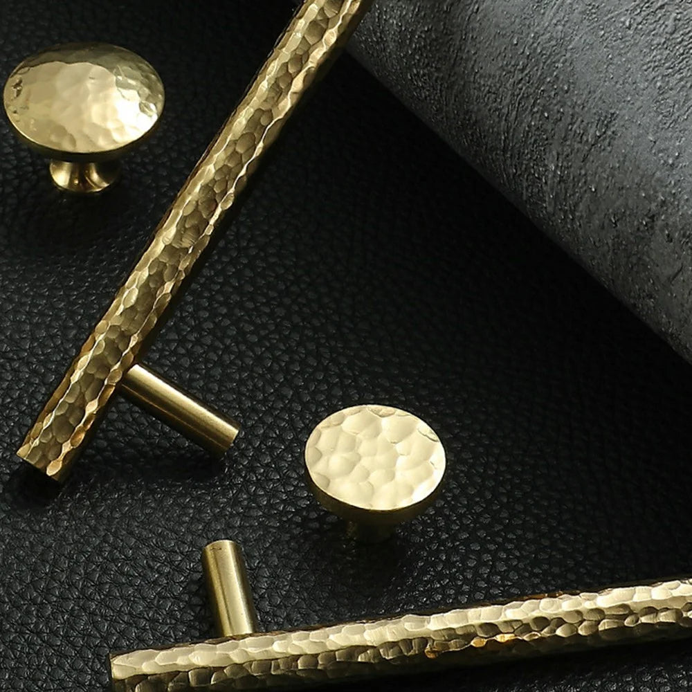 96mm Hole Pitch Hammered Texture Brass Pull Handle Cabinet Drawer Wardrobe Furniture Handle with 25mm Screw - 2