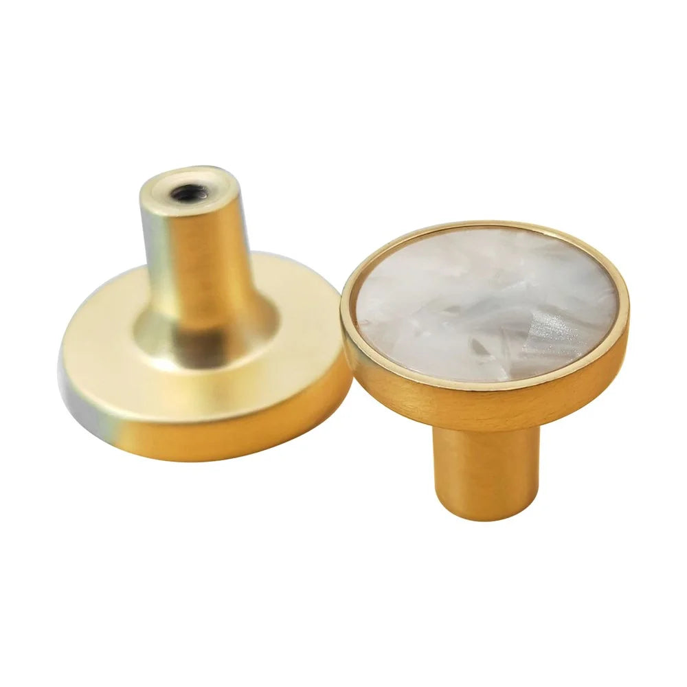 Zinc Alloy Shell Marble Texture Furniture Round Handle Drawer Wardrobe Cabinet Door Knob, 22mm Screw - S / Rock Grey - 1