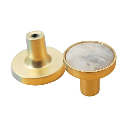 Zinc Alloy Shell Marble Texture Furniture Round Handle Drawer Wardrobe Cabinet Door Knob, 22mm Screw - S / Rock Grey - 1