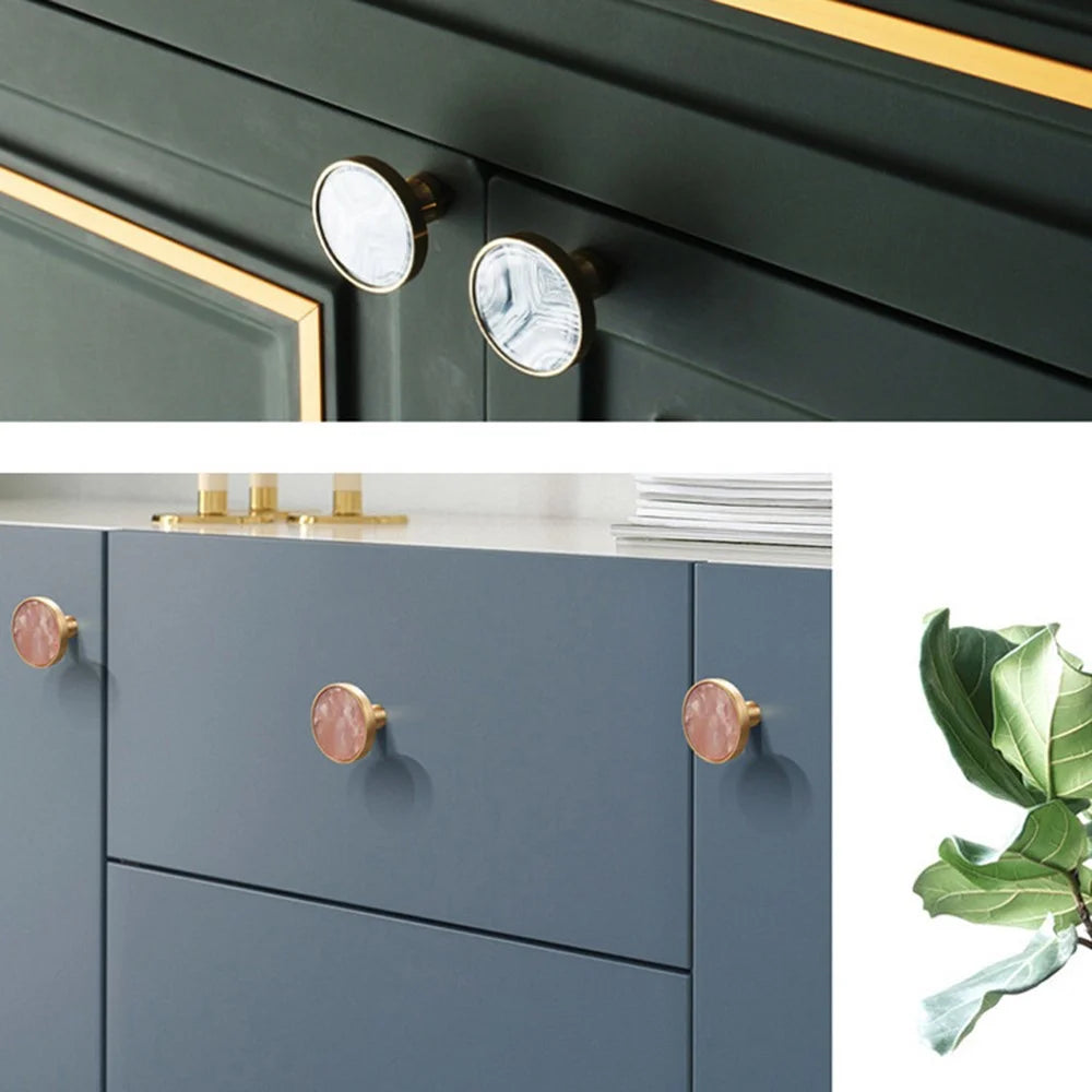 Zinc Alloy Shell Marble Texture Furniture Round Handle Drawer Wardrobe Cabinet Door Knob, 22mm Screw - S / Rock Grey - 6