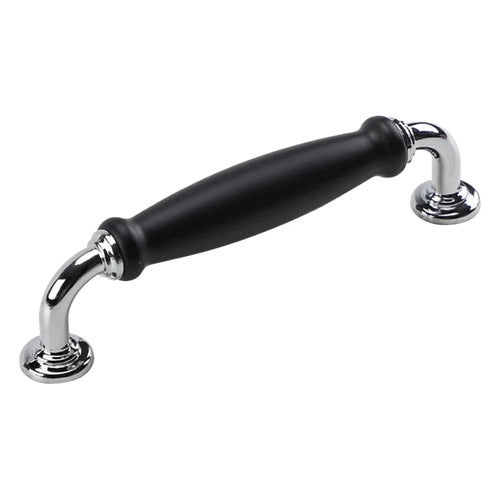 Metal Cabinet Pulls Handles with 22mm Screw, 128 Hole Distance, Aluminum Alloy Wardrobe Drawer Pulls - Chrome / Black - 1