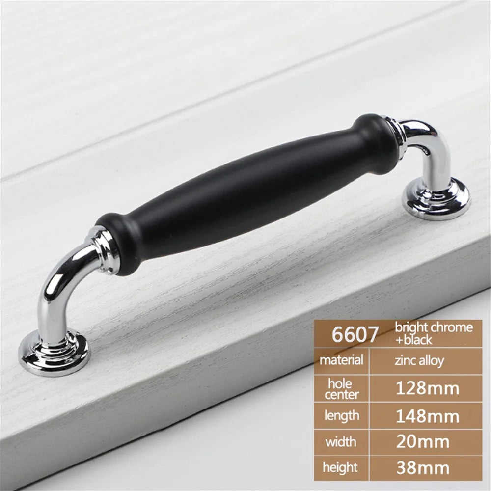 Metal Cabinet Pulls Handles with 22mm Screw, 128 Hole Distance, Aluminum Alloy Wardrobe Drawer Pulls - Chrome / Black - 2