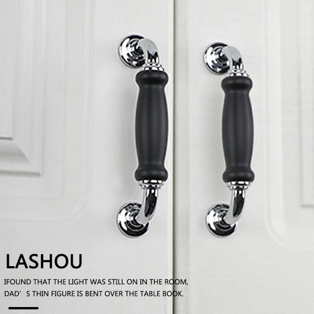 Metal Cabinet Pulls Handles with 22mm Screw, 128 Hole Distance, Aluminum Alloy Wardrobe Drawer Pulls - Chrome / Black - 3